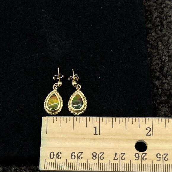 Ammolite Triplet Pear Shape Drop Earrings 14K Gold QVC‎ Dangles - Picture 5 of 7